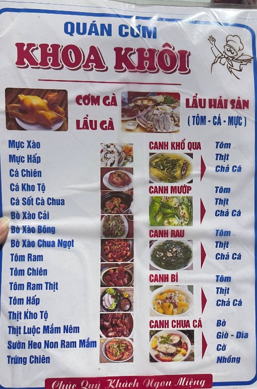 Bảng giá (Menu) Cơm Lẩu Khoa Khôi
