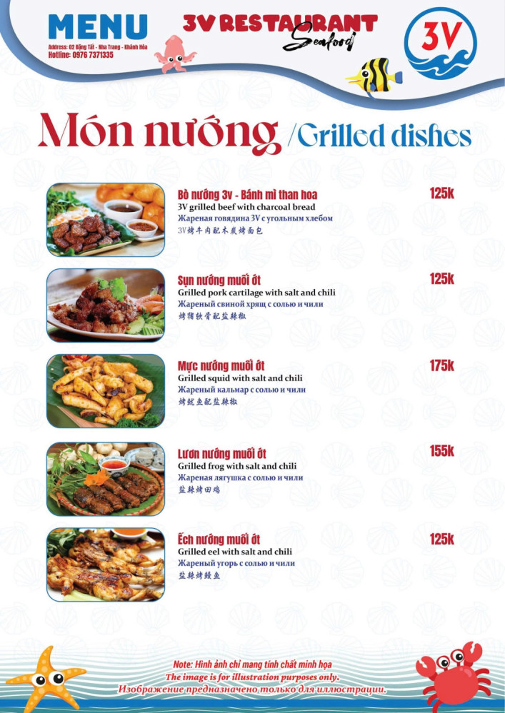 Bảng giá (Menu) Nhà hàng Hải sản Tươi sống 3V