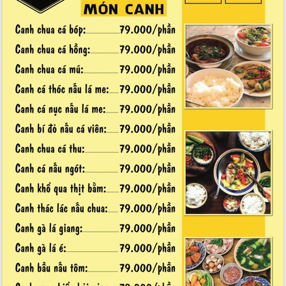 Bảng giá (Menu) Nhà Hàng Xứ Phan