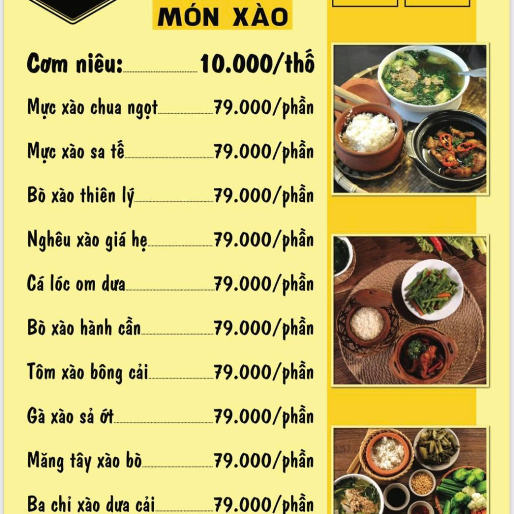 Bảng giá (Menu) Nhà Hàng Xứ Phan