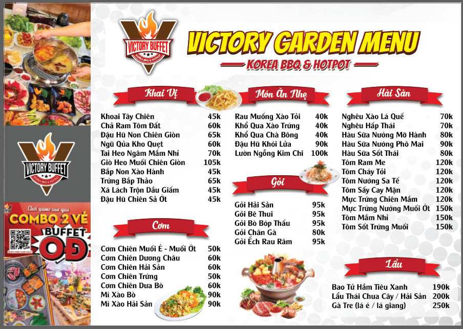 Bảng giá (Menu) Buffet Lẩu Nướng - Không Khói VICTORY