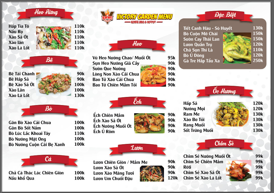 Bảng giá (Menu) Buffet Lẩu Nướng - Không Khói VICTORY