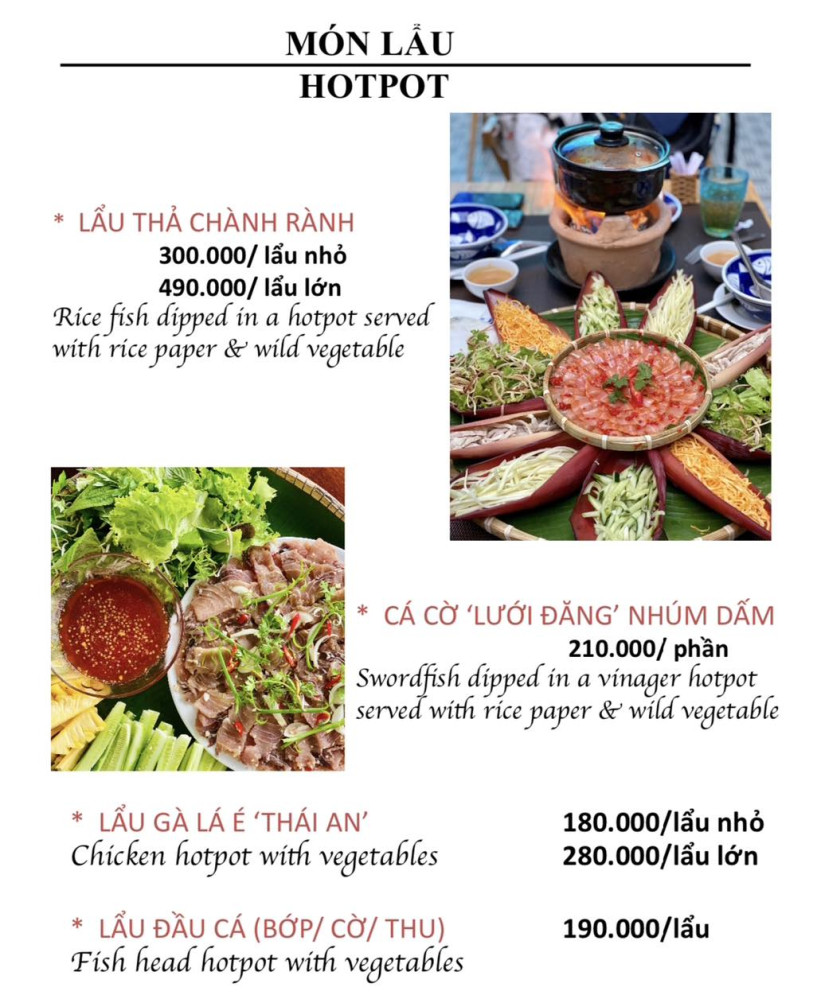 Bảng giá (Menu) Chành Rành Quán Vĩnh Hy