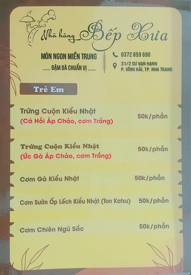 Bảng giá (Menu) Nhà hàng Bếp Xưa
