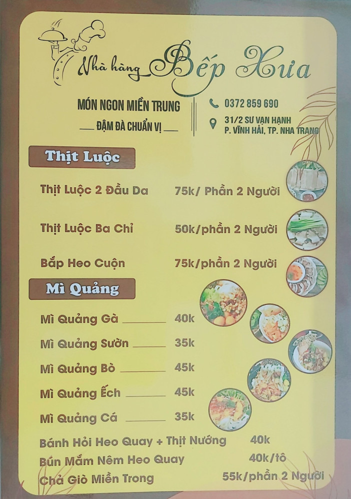 Bảng giá (Menu) Nhà hàng Bếp Xưa