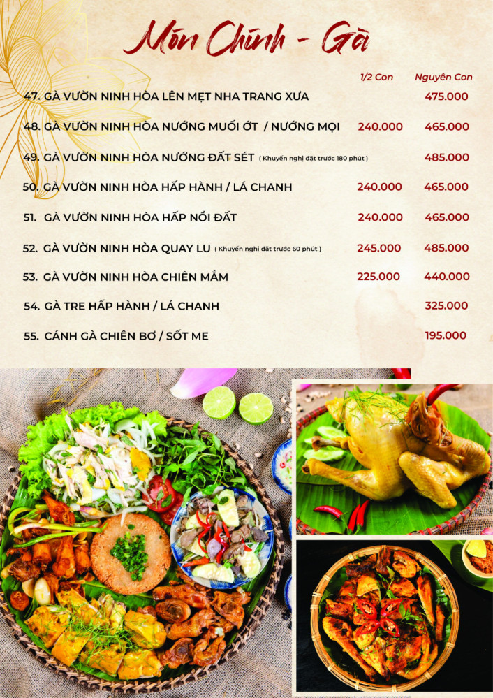 Bảng giá (Menu) Nhà Hàng Nha Trang Xưa