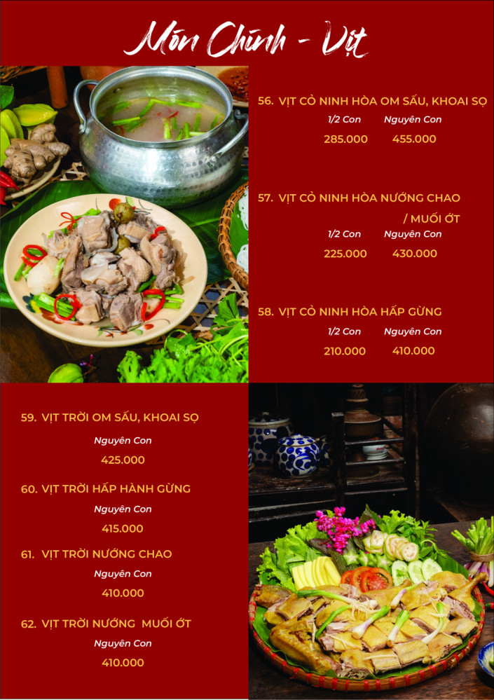 Bảng giá (Menu) Nhà Hàng Nha Trang Xưa