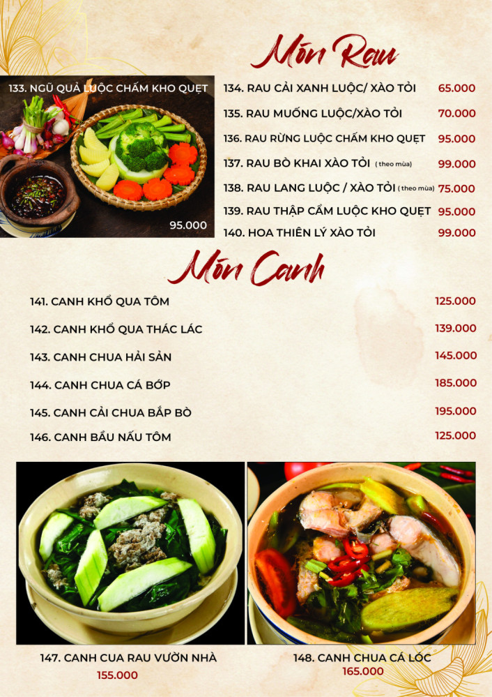 Bảng giá (Menu) Nhà Hàng Nha Trang Xưa