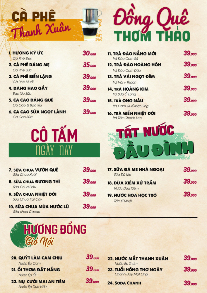 Bảng giá (Menu) Nhà Hàng Nha Trang Xưa
