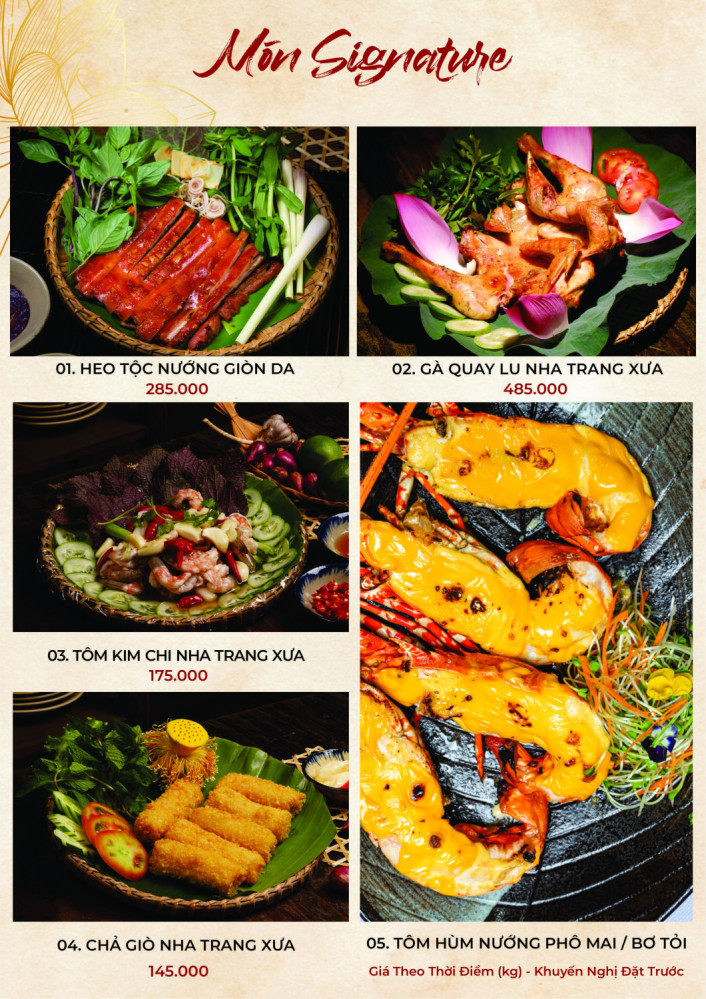 Bảng giá (Menu) Nhà Hàng Nha Trang Xưa