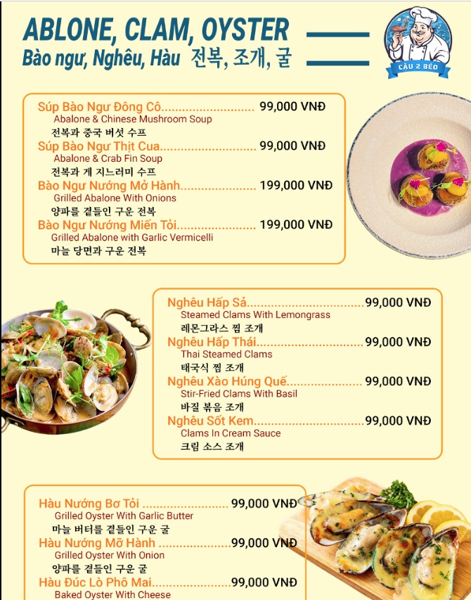 Bảng giá (Menu) Nhà Hàng Trạm Eo Biển Bãi Dài
