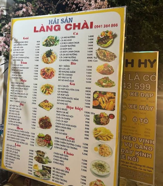 Bảng giá (Menu) Hải Sản Làng Chài Vĩnh Hy