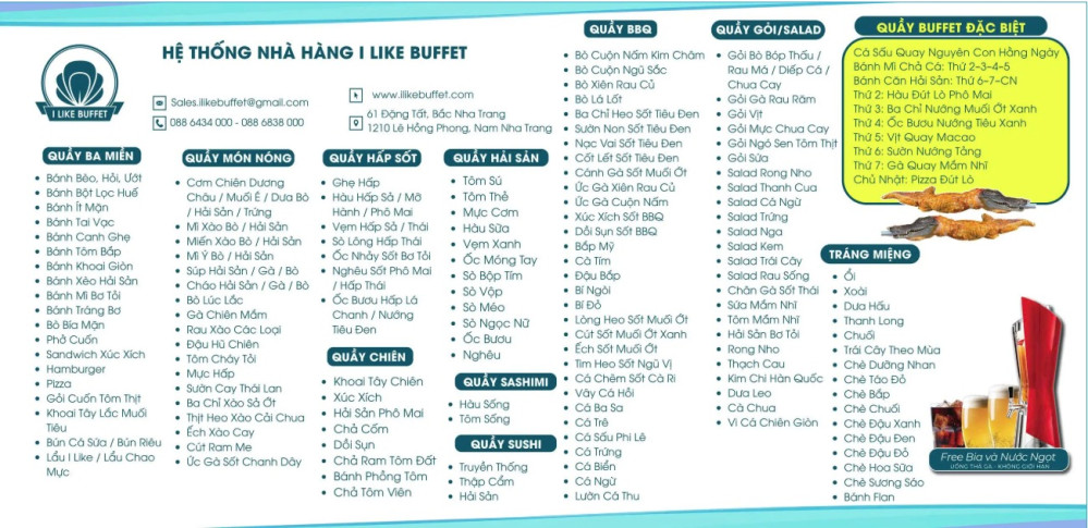 Bảng giá (Menu) Nhà Hàng I Like Buffet - 61 Đặng Tất