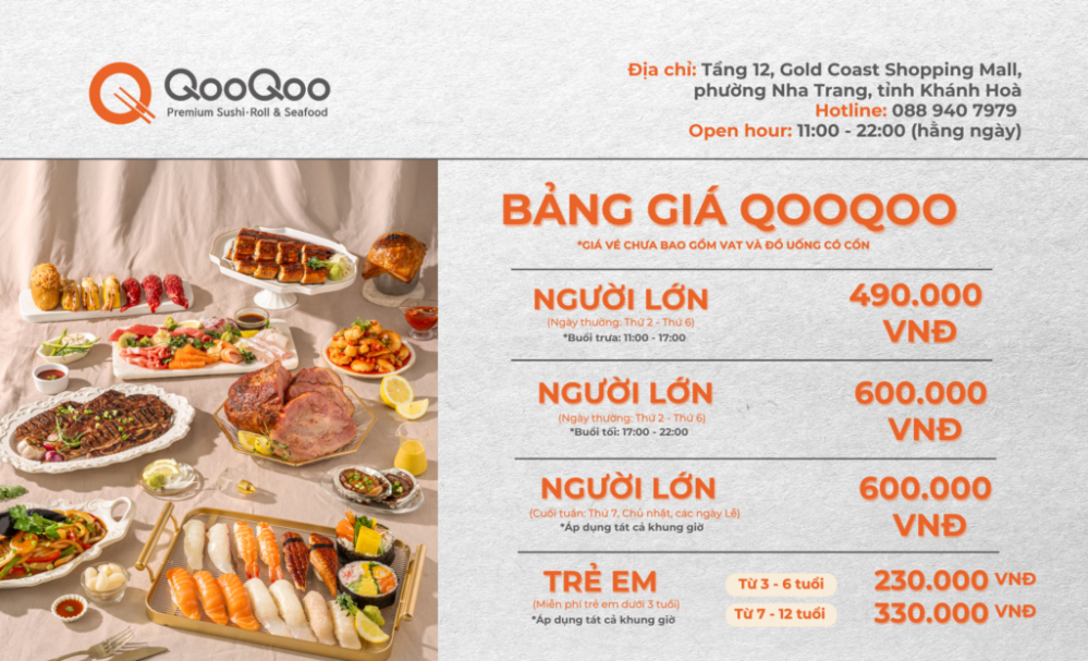 Bảng giá (Menu) QooQoo Premium Buffet - Gold Coast Nha Trang