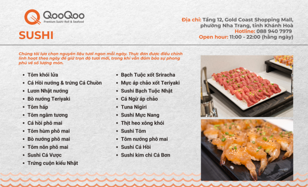 Bảng giá (Menu) QooQoo Premium Buffet - Gold Coast Nha Trang