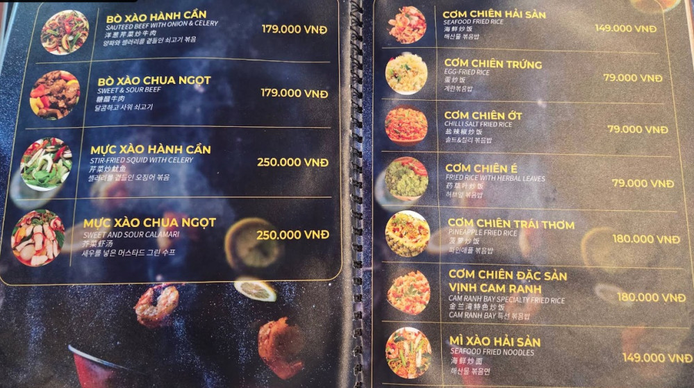 Bảng giá (Menu) Nhà hàng Hải Sản Vịnh Cam Ranh - Bình Hưng Seafood Restaurants