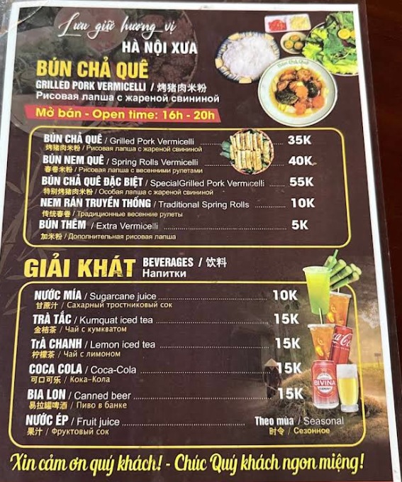 Bảng giá (Menu) Phở Gà Tây Nguyên - Dương Hiến Quyền