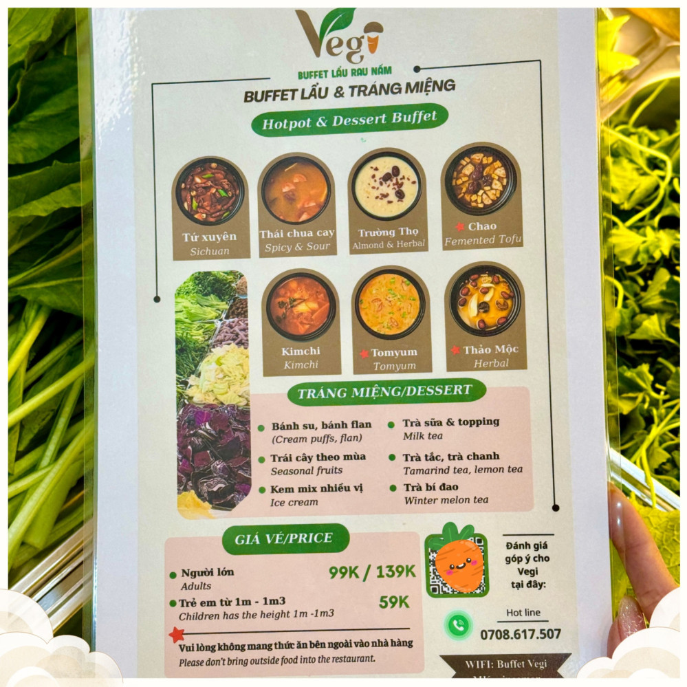 Bảng giá (Menu) VEGI Buffet Lẩu Rau Nấm