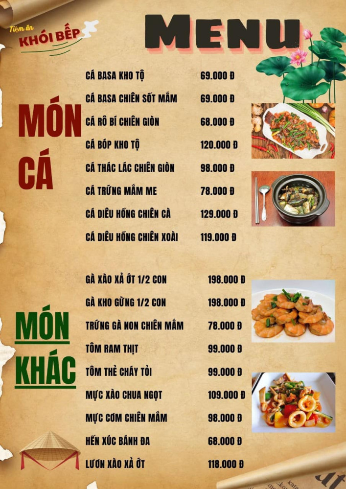 Bảng giá (Menu) Tiệm Ăn Khói Bếp