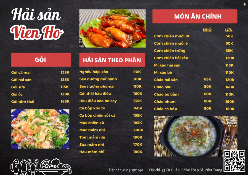 Bảng giá (Menu) Hải Sản Địa Phương Viên Hồ