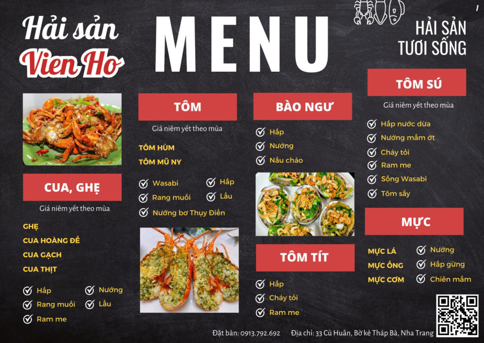 Bảng giá (Menu) Hải Sản Địa Phương Viên Hồ