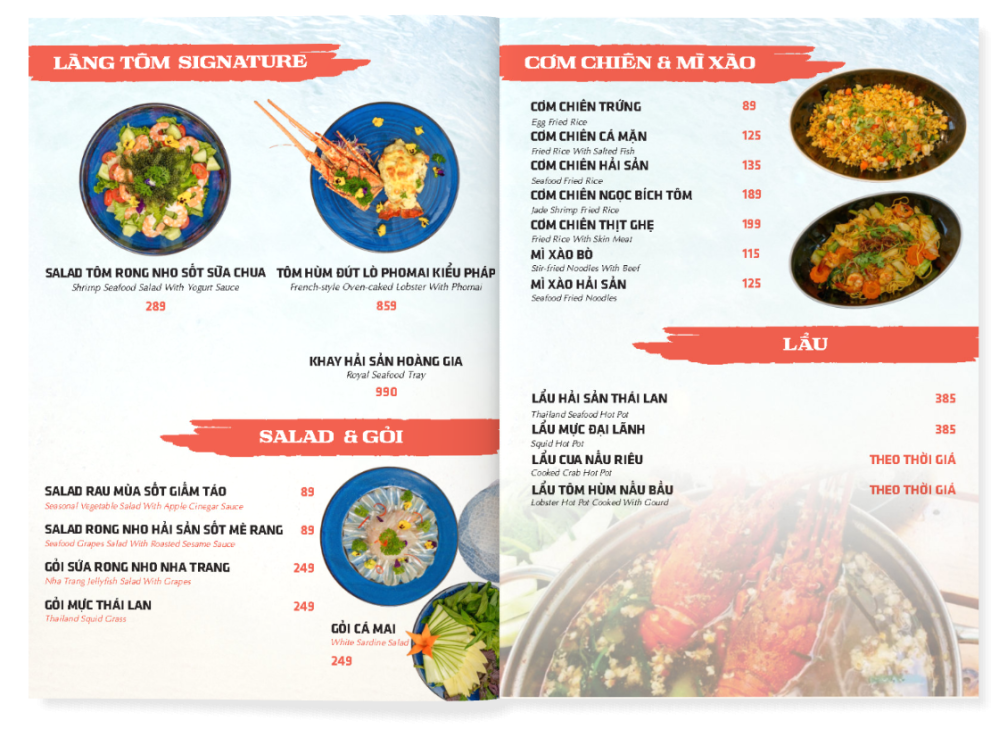 Bảng giá (Menu) Nhà hàng Hải Sản Làng Tôm