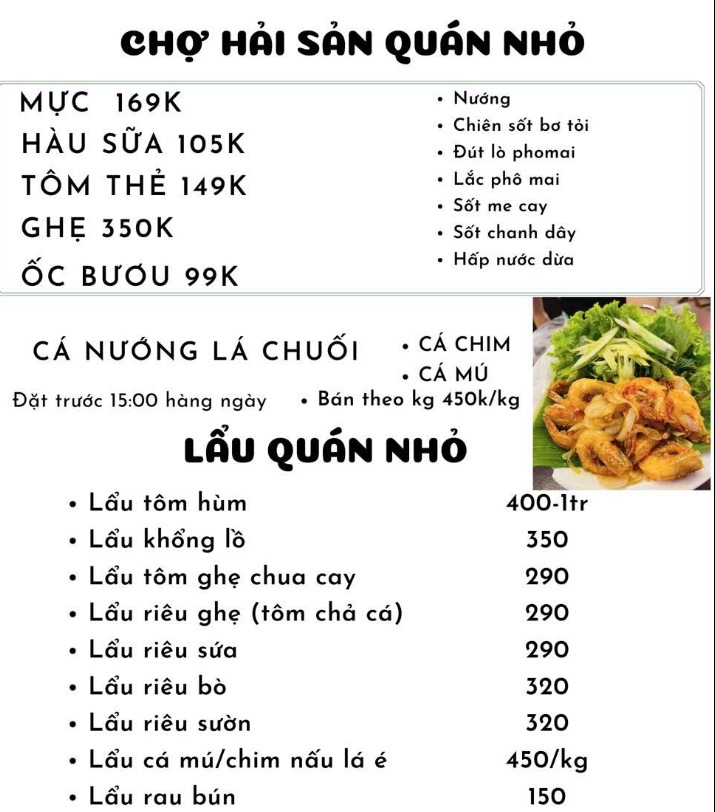Bảng giá (Menu) Quán Nhỏ Nha trang - Bánh canh Tôm Hùm