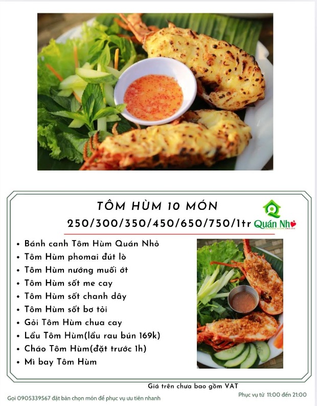 Bảng giá (Menu) Quán Nhỏ Nha trang - Bánh canh Tôm Hùm