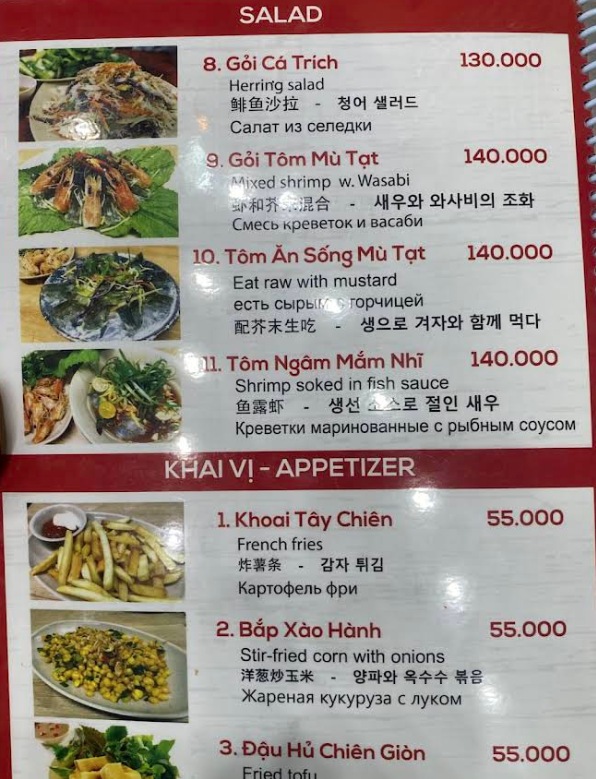 Bảng giá (Menu) Nhà Hàng Hải sản Thùy 66