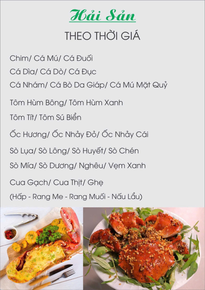 Bảng giá (Menu) Làng Ẩm Thực Ven Sông