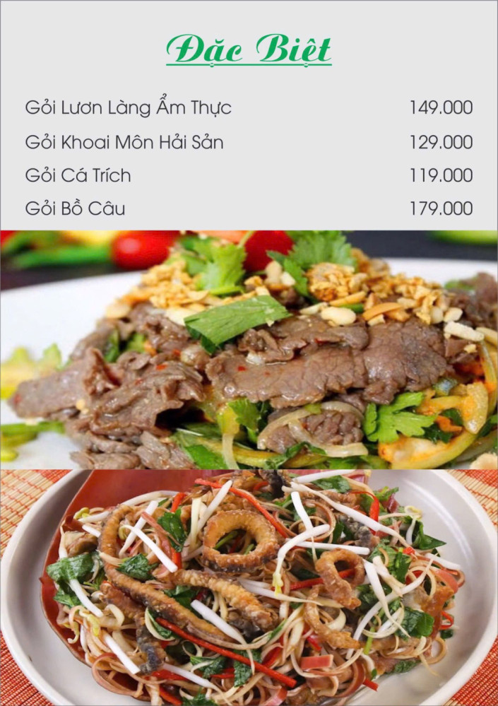 Bảng giá (Menu) Làng Ẩm Thực Ven Sông
