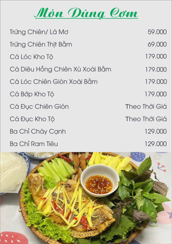 Bảng giá (Menu) Làng Ẩm Thực Ven Sông