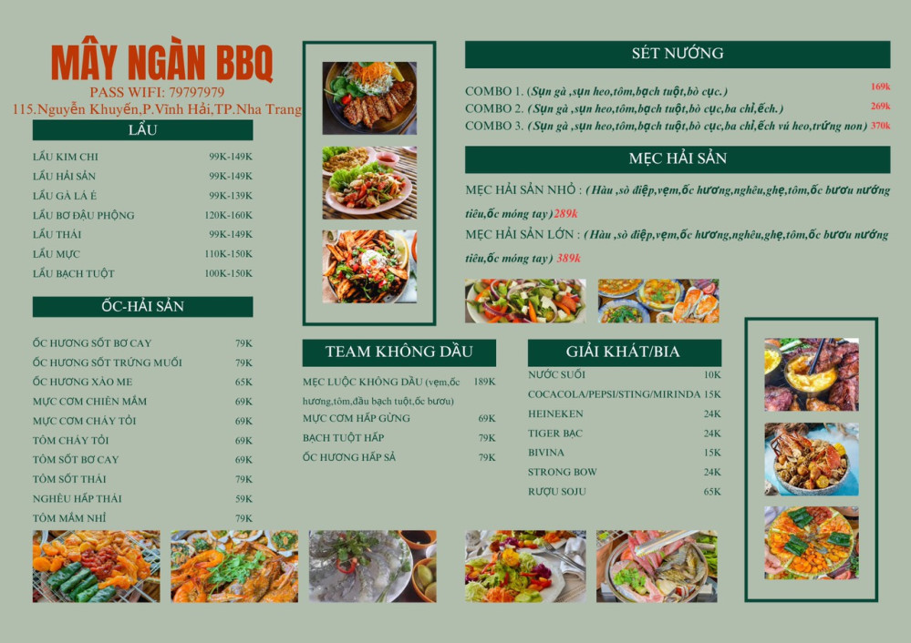 Bảng giá (Menu) Tiệm Nướng Mây Ngàn BBQ