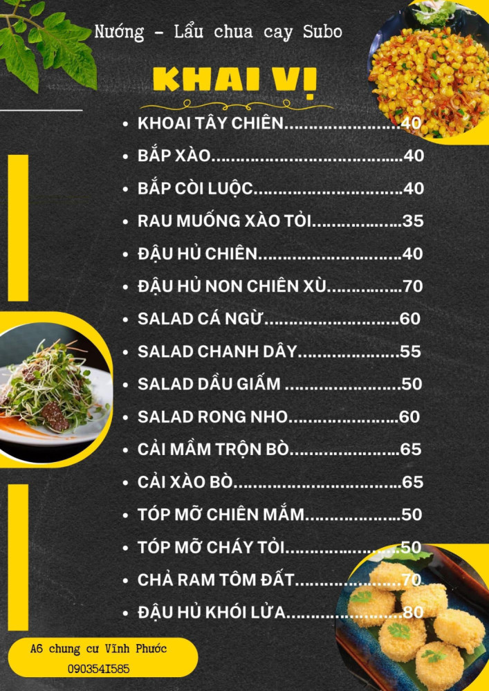 Bảng giá (Menu) Nướng Ngói SuBo
