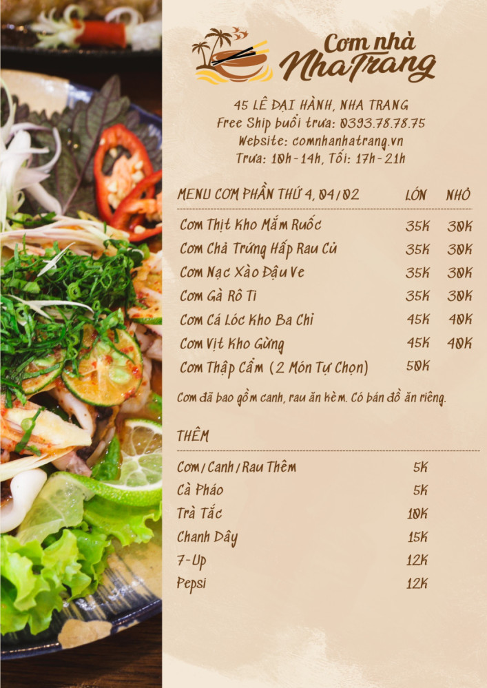 Bảng giá (Menu) Cơm Nhà Nha Trang