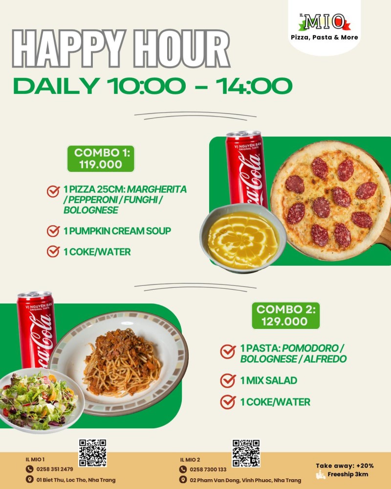 Bảng giá (Menu) IL MIO 2 - Nhà Hàng Ý - Pizza & Pasta